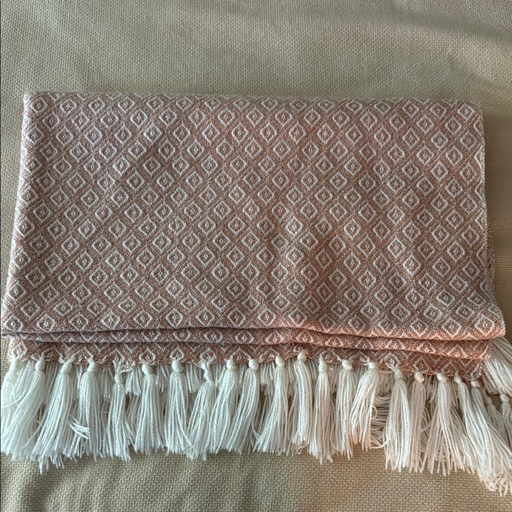 Threshold  Pink Geometric Patterned Throw Blanket with Tassels